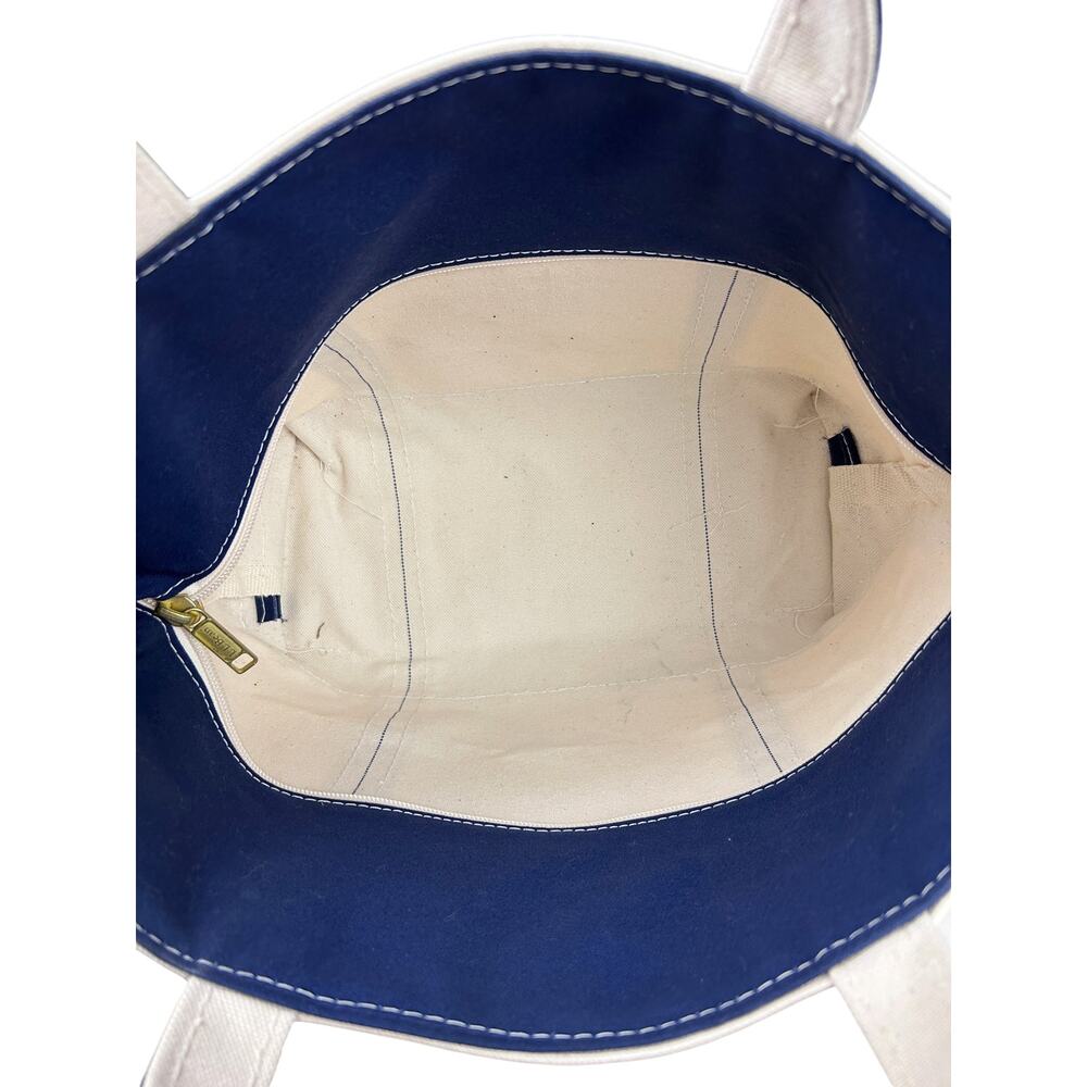 LL Bean Canvas Made in USA Navy Blue Zip Top Boat and Tote Top Handle Tote Bag - Picture 10 of 10